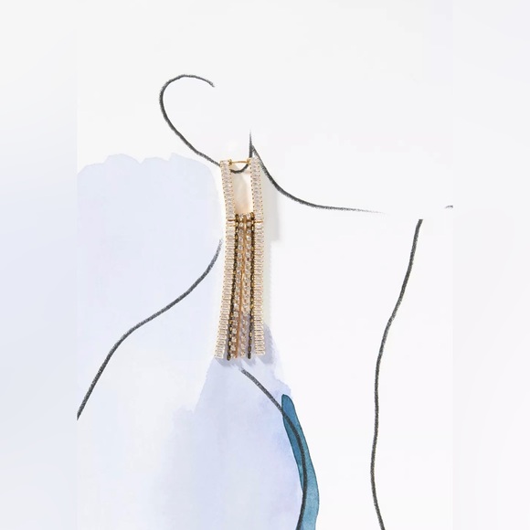 NEW ~ Anthropologie nakomal Crystal drop fringed gold plated Earrings - Picture 3 of 8